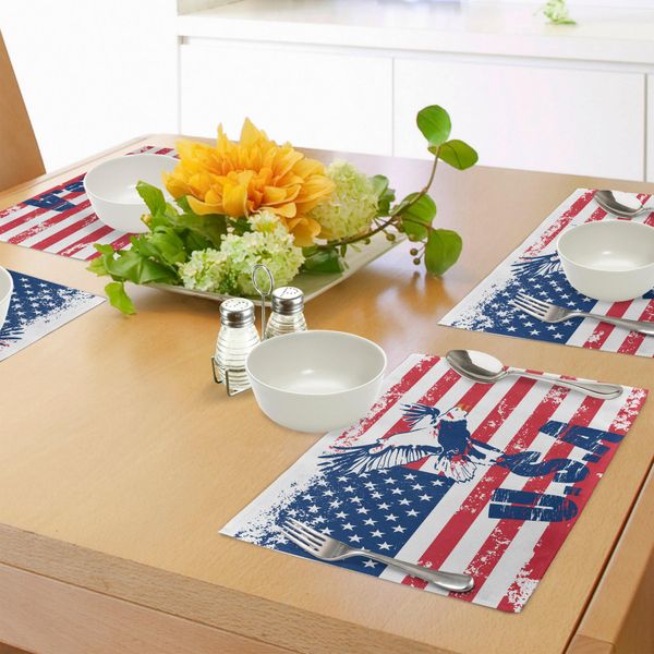 Abakuhaus Stati Uniti Tovagliette, Grunge, Bandiera Americana Con Stampa Artistica Aquile E Usa, Tiscjdeco In Tessuto Resistente Ai Colori Per La Sala Da Pranzo E La Cucina, Bianco Rosso-image