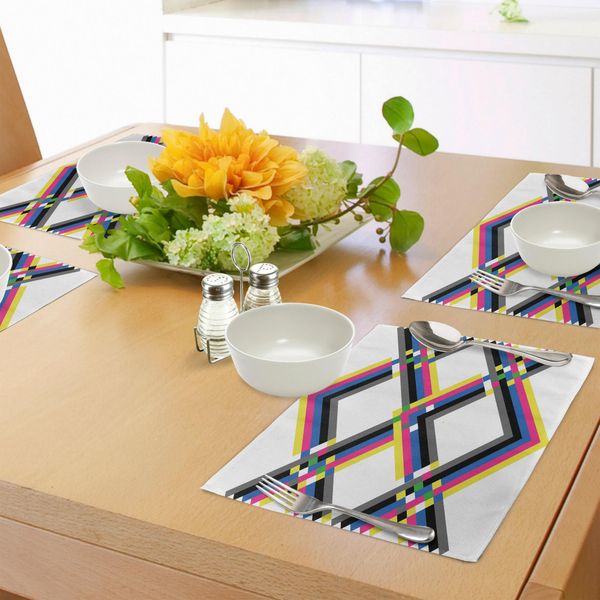 Abakuhaus Tovagliette Psichedeliche, Composizione Geometrica Con Linee Chevron Colorate A Zig Zag, Quadrati, Griglia Digitale, Tovaglietta Decorativa In Tessuto Resistente Al Lavaggio Per Sala Da Pranzo E Cucina, Multicolore-image