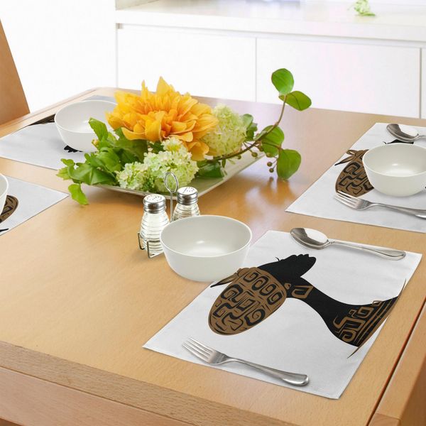 Abakuhaus Tovagliette Africane, Profilo Del Viso Silhouette Donna Con Foulard Elementi Tribali Folk, Tiscjdeco In Tessuto Resistente Al Lavaggio Per Sala Da Pranzo E Cucina, Bianco Nero Marrone-image