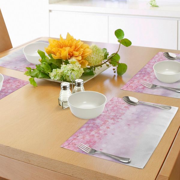 Abakuhaus Tovagliette Rosa Pallido, Rami Di Sakura Con Fiorellini In Fiore, Giardino, Natura, Ispirazione Estiva, Arte, Decorazioni Da Tavola In Tessuto Resistente Al Lavaggio Per La Sala Da Pranzo E La Cucina, Rosa Chiaro E Bianco-image
