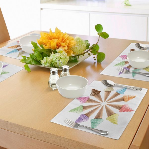 Tovagliette Abakuhaus Eis, Coni Con Diversi Aromi Che Formano Un'elegante Serie Di Stampe Con Immagini Estive, Decorazioni Da Tavola In Tessuto Resistente Al Lavaggio Per La Sala Da Pranzo E La Cucina, Multicolore.-image