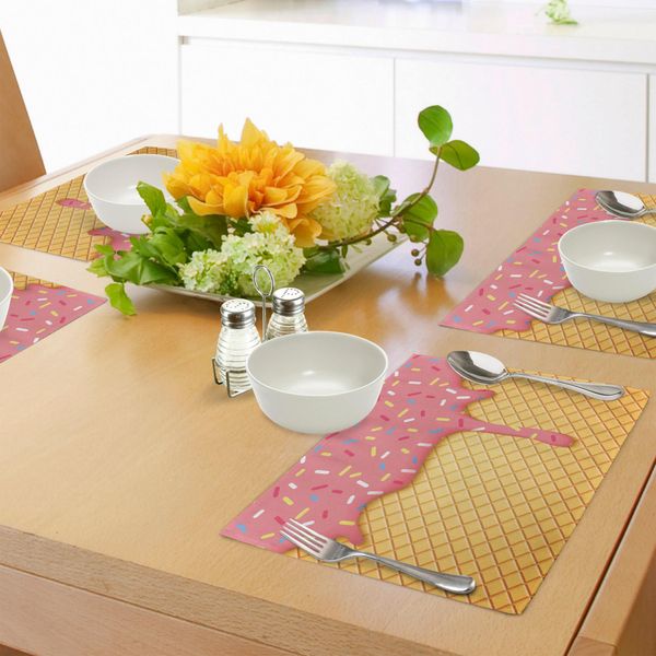 Tovagliette Abakuhaus Eis, Motivo A Nido D'ape Con Stampa Ciliegia Su Yummy Summer Dessert Cute, Decorazioni Per Tavola In Tessuto Resistente Al Lavaggio Per Sala Da Pranzo E Cucina, Senape Rosso Corallo-image