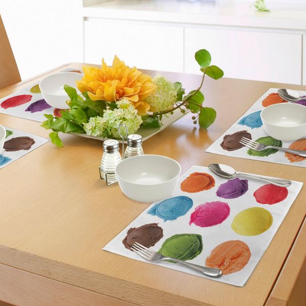 Tovagliette Abakuhaus Eis, Guarnizioni Per Gelato Con Gusti Variopinti E Deliziosi, Immagine Estiva Dolce E Colorata, Decorazioni Da Tavola In Tessuto Resistente Ai Colori Per La Sala Da Pranzo E La Cucina, Multicolore-image