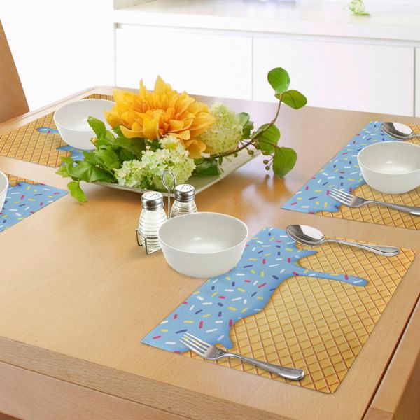 Tovagliette Abakuhaus Eis, Motivo A Nido D'ape Con Gusto Cielo Blu Yummy Sweet Summer Seasonal Artful Design, Tiscjdeco In Tessuto Resistente Al Lavaggio Per La Sala Da Pranzo E La Cucina, Albicocca-image