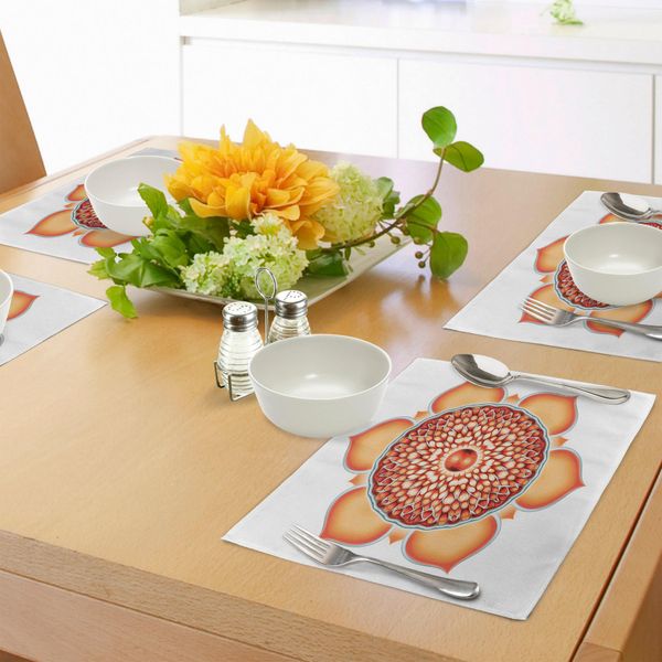 Tovagliette Abakuhaus Lotus, Chakra Melograno Mandala Tibetano Rinnovamento Della Vita Simbolo Dell'universo Equilibrio, Tiscjdeco In Tessuto Resistente Al Lavaggio Per La Sala Da Pranzo E La Cucina, Rosso Cinabro Arancione-image