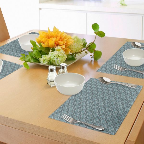 Abakuhaus Tovagliette Turchesi, Stile Marocchino Orientale - Forma Etnica - Rotonde Con Motivo Simmetrico Orientale, Tiscjdeco In Tessuto Resistente Al Lavaggio Per La Sala Da Pranzo E La Cucina, Turchese Marrone-image