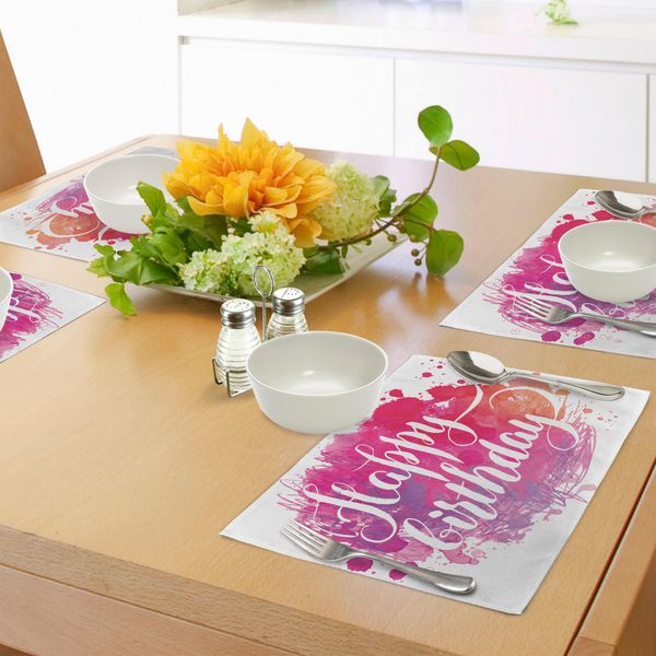Tovagliette Abakuhaus Per Compleanni, Testo Festivo Artistico Con Schizzi Acquerellati Astratti E Colori A Mano, Tiscjdeco In Tessuto Resistente Al Colore Per La Sala Da Pranzo E La Cucina, Arancione Rosa Rosso-image