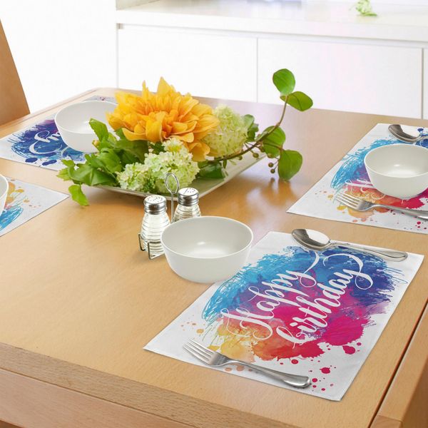 Tovagliette Abakuhaus Per Compleanni, Acquerello Splash Painting Artwork Con Messaggio Di Compleanno Scritto A Mano, Stampa Artistica, Tiscjdeco In Tessuto Resistente Al Colore Per La Sala Da Pranzo E La Cucina, Multicolore-image