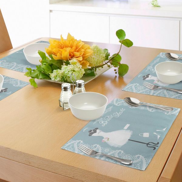 Abakuhaus Tovagliette Per Addio Al Nubilato, Abito Da Sposa Di Ispirazione Vintage Francese Con Stampa Floreale, Decorazioni Da Tavola In Tessuto Resistente Al Lavaggio Per Sala Da Pranzo E Cucina, Azzurro E Bianco-image
