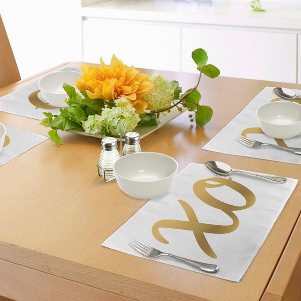 Abakuhaus Tovagliette, Abbracci E Baci Tovaglietta In Stile Vintage Ispirata A San Valentino, Decorazione Da Tavola In Tessuto Resistente Ai Colori Per La Sala Da Pranzo E La Cucina, Marrone Sabbia Bianco-image