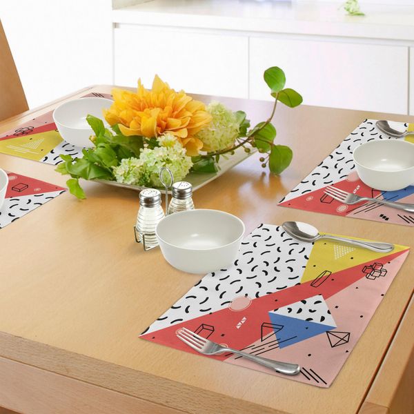 Abakuhaus Tovagliette Astratte, Figure Geometriche Moderne E Psichedeliche, Triangoli, Cubi, Cerchi, Rotelle, Punti, Stampa Artistica, Decorazioni Da Tavola In Tessuto Resistente Al Lavaggio Per La Sala Da Pranzo E La Cucina, Multicolore-image
