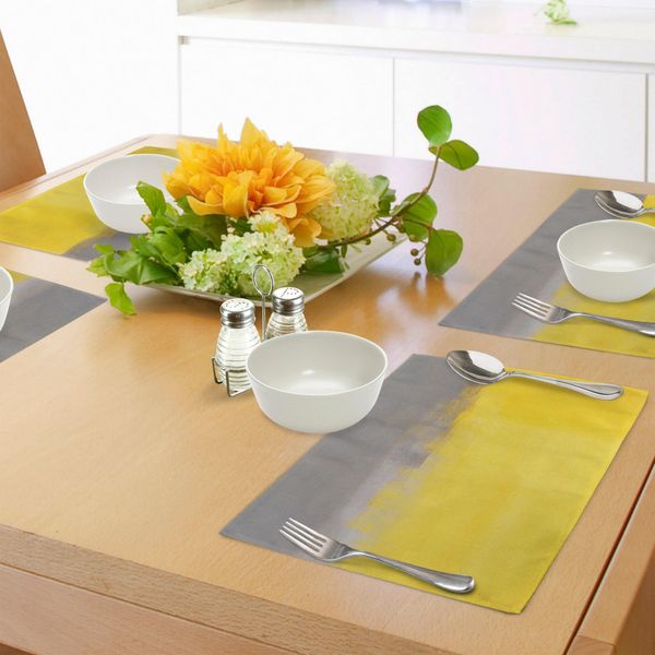 Abakuhaus Tovagliette Grigie E Gialle, Stile Grunge Street Painting, Stampa Con Pennello, Design Ombre, Illustrazione, Tiscjdeco In Tessuto Resistente Al Lavaggio Per La Sala Da Pranzo E La Cucina, Grigio Chiaro E Giallo-image