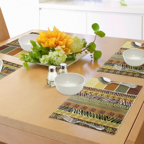 Abakuhaus Zambia Tovagliette, Vendemmia Mescolata Con Antico Motivo Africano - Tonalità Antiche Tribali Astratte Con Immagine Floreale, Tiscjdeco In Tessuto Resistente Al Colore Per La Sala Da Pranzo E La Cucina, Multicolore-image