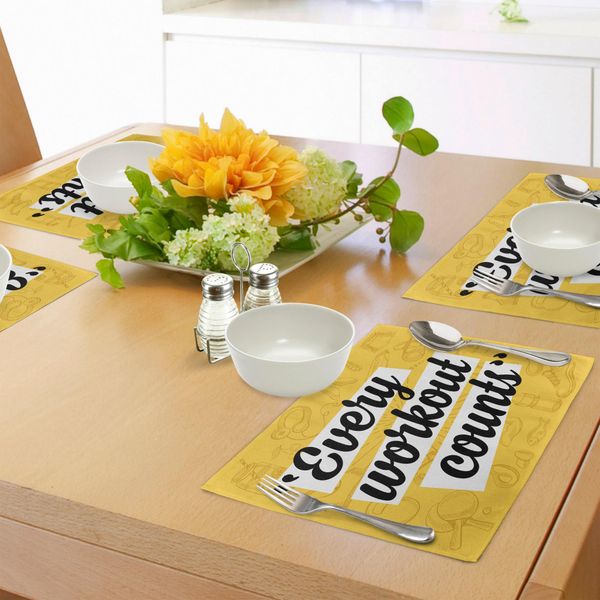 Tappetini Fitness Abakuhaus, Ogni Allenamento Conta Frase Tra Virgolette Icone Tema Vita Sana, Tiscjdeco In Tessuto Resistente Al Lavaggio Per Sala Da Pranzo E Cucina, Giallo Bianco Nero-image