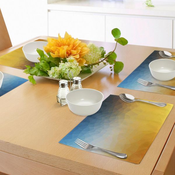 Abakuhaus Tovagliette Gialle E Blu, Arte Astratta Poligonale Frattale Geometrica Sfondo Artistico, Tiscjdeco In Tessuto Resistente Al Lavaggio Per Sala Da Pranzo E Cucina, Blu-Grigio Calendula-image