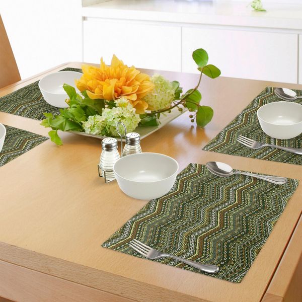 Abakuhaus Zambia Tovagliette, Motivo Africano A Chevron Con Decorazioni Tribali Ed Etniche, Tiscjdeco In Tessuto Resistente Al Lavaggio Per La Sala Da Pranzo E La Cucina, Giallo Caramello Chiaro Marrone-image