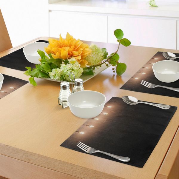 Abakuhaus Tovagliette Industriali, Interno In Legno Scuro Con Classica Innovazione Edison, Tiscjdeco In Tessuto Resistente Al Colore Per La Sala Da Pranzo E La Cucina, Marrone Scuro Cannella E Giallo-image