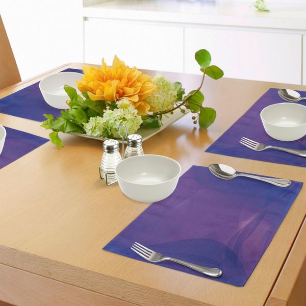 Tovagliette Abakuhaus Indigo, Design Geometrico Moderno E Astratto Con Grafica Ondulata Ombre, Tiscjdeco In Tessuto Resistente Al Lavaggio Per La Sala Da Pranzo E La Cucina, Blu Scuro E Viola-image