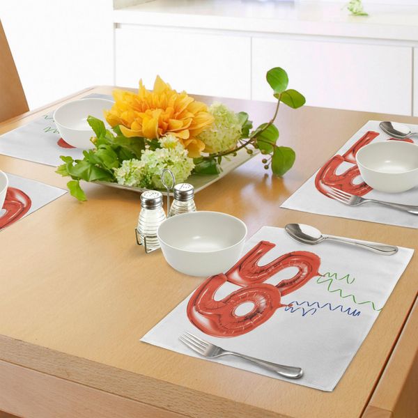 Abakuhaus 65° Compleanno Tovagliette, Palloncini Di Compleanno Per Sessantenni Allegra E Simpatica Immagine Di Oggetti Per Feste, Decorazioni Da Tavola In Tessuto Resistente Al Lavaggio Per La Sala Da Pranzo E La Cucina, Verde Blu Rosso-image