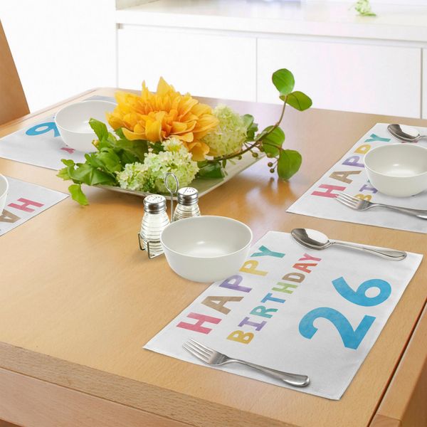 Abakuhaus 26° Compleanno Tovagliette, Morbide Tonalità Pastello Colorate, Design Tipografico, Motivo Celebrativo, Motivo Decorativo, Tiscjdeco In Tessuto Resistente Al Lavaggio Per La Sala Da Pranzo E La Cucina, Multicolore-image