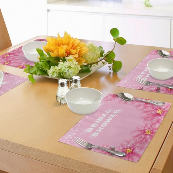 Abakuhaus Tovagliette Per Addio Al Nubilato, Tema Matrimonio, Fiori Asiatici Con Petali Astratti E Pois, Decorazioni Da Tavola In Tessuto Resistente Al Lavaggio Per Sala Da Pranzo E Cucina, Rosa Chiaro E Rosa Shocking-image