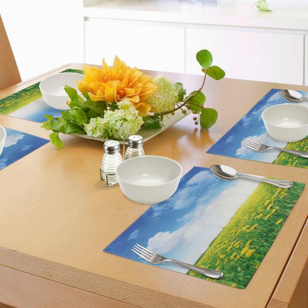 Abakuhaus Tovagliette Gialle E Blu, Campo Di Margherite Estivo, Crescita Rinfrescante Dei Prati, Tiscjdeco In Tessuto Resistente Al Lavaggio Per La Sala Da Pranzo E La Cucina, Giallo Verde Blu-image