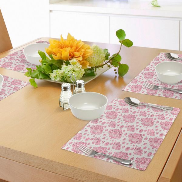 Abakuhaus Tovagliette In Corallo, Peonie, Rose Inglesi, Bouquet Vittoriano, Fiori Sbocciati, Decorazioni Da Tavola In Tessuto Resistente Al Lavaggio Per La Sala Da Pranzo E La Cucina, Corallo Scuro, Rosa Chiaro, Bianco-image
