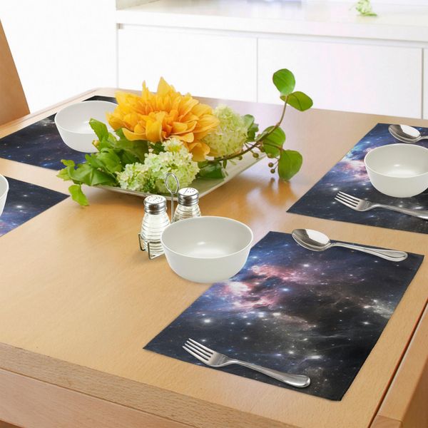 Abakuhaus Set Di Tovagliette, Nebbia Gigante In Colori Chiari Space Motion Supernova Futuristic, Tiscjdeco In Tessuto Resistente Al Lavaggio Per La Sala Da Pranzo E La Cucina, Rosa Chiaro Nero Blu-image