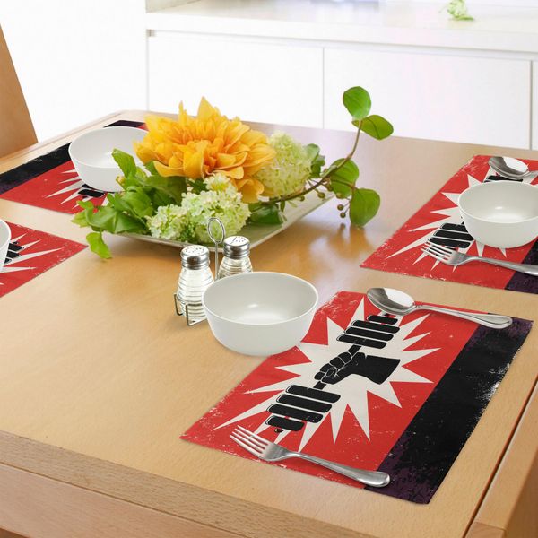 Tappetini Fitness Abakuhaus, Indicatore Di Sporco, Design Vintage Per Allenamento Con Manubri, Tiscjdeco In Tessuto Resistente Al Colore Per Sala Da Pranzo E Cucina, Rosso Cinabro, Nero, Crema-image