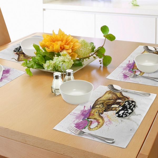 Tovagliette Abakuhaus Elefante, Disegno Di Un Elefante Gigante Su Una Palla Minimalista Con Fiori Acquerellati Sulla Testa, Stampa Artistica, Decorazione Da Tavola In Tessuto Resistente Al Lavaggio Per La Sala Da Pranzo E La Cucina, Multicolore-image