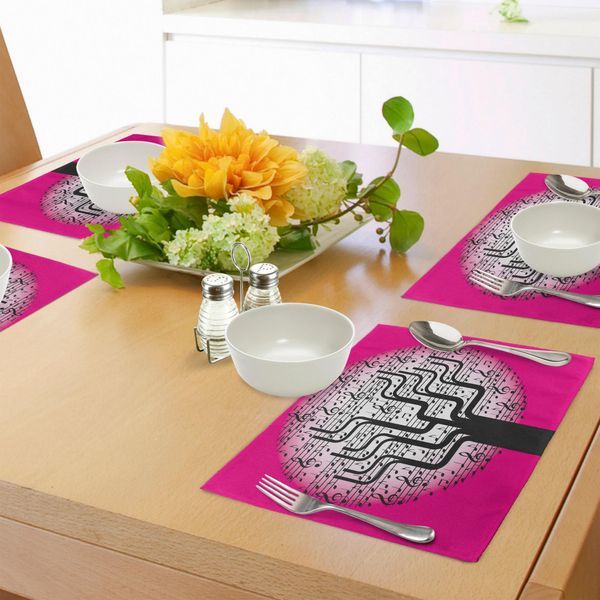 Tovagliette Abakuhaus, Albero Musicale Con Simboli Artistici Naturali E Illustrazioni Harmony Rhythm, Tiscjdeco In Tessuto Resistente Al Lavaggio Per La Sala Da Pranzo E La Cucina, Rosa Bianco Nero-image