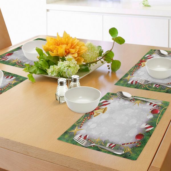 Abakuhaus Tovagliette Natalizie, Tema Della Vigilia Di Natale, Cornice In Pino, Campanelle E Nastri, Stampa Digitale Su Tessuto Lavabile, Decorazioni Per La Tavola, Cucina, Multicolore-image
