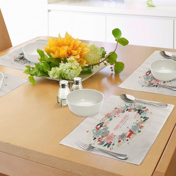 Tovagliette Natalizie Abakuhaus, Ispirate Alle Ghirlande Vintage, Con Motivi Stagionali Disegnati A Mano, Tessuto Resistente Ai Colori Per La Sala Da Pranzo E La Cucina, Multicolore-image