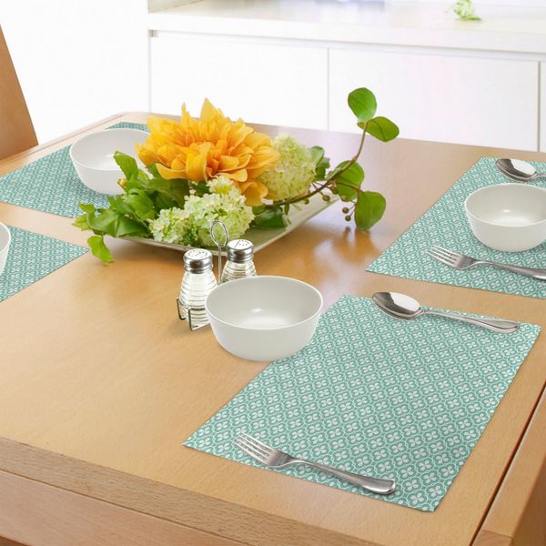 Tovagliette Abakuhaus Con Motivi Floreali, Trifoglio Con Decorazioni Floreali Shamrock, Stile Shabby Chic, Motivi Celtici Grafici, Tiscjdeco In Tessuto Resistente Al Lavaggio Per Sala Da Pranzo E Cucina, Turchese E Bianco-image