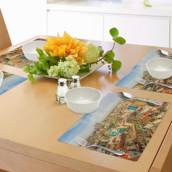 Tovagliette Da Viaggio Abakuhaus, Panorama Della Città Dell'avana, Quartiere Vedado, Cuba. Antico Luogo Storico Colorato, Tiscjdeco In Tessuto Resistente Ai Colori Per La Sala Da Pranzo E La Cucina, Multicolore.-image