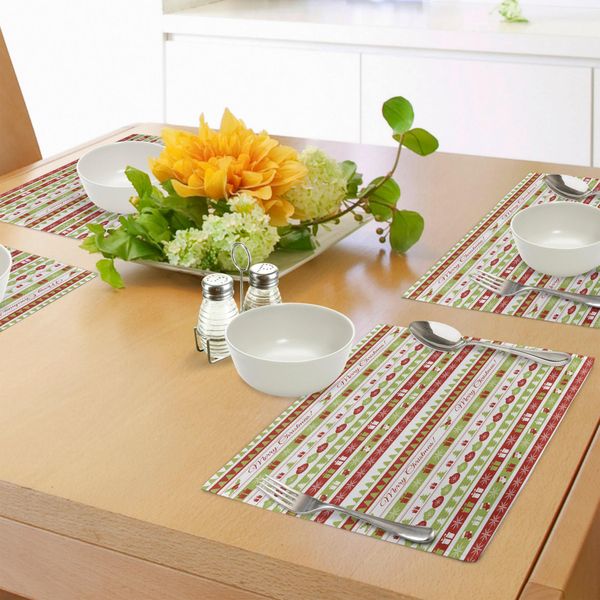 Abakuhaus Tovagliette Natalizie, Buon Natale - Citazione - Cerimonia Religiosa Natalizia - Tema - Design - Bordi, Tiscjdeco In Tessuto Resistente Al Colore Per La Sala Da Pranzo E La Cucina, Verde Mela, Bianco E Rosso-image