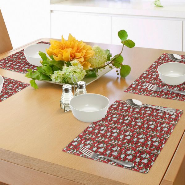 Abakuhaus Tovagliette Natalizie, Stella Di Natale, Agrifoglio E Vischio In Una Combinazione Tradizionale E Naturale, Decorazioni Da Tavola In Tessuto Resistente Ai Colori Per La Sala Da Pranzo E La Cucina, Bianco, Verde, Rosso-image