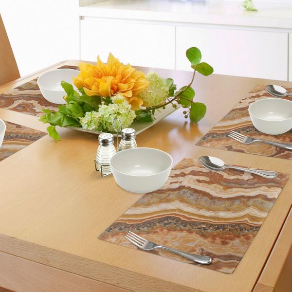 Tovagliette In Marmo Abakuhaus, Motivo In Marmo Onice, Travertino Minerale, Illustrazione Strutturata Con Inchiostro Acquerellato, Tiscjdeco In Tessuto Resistente Al Colore Per La Sala Da Pranzo E La Cucina, Multicolore-image