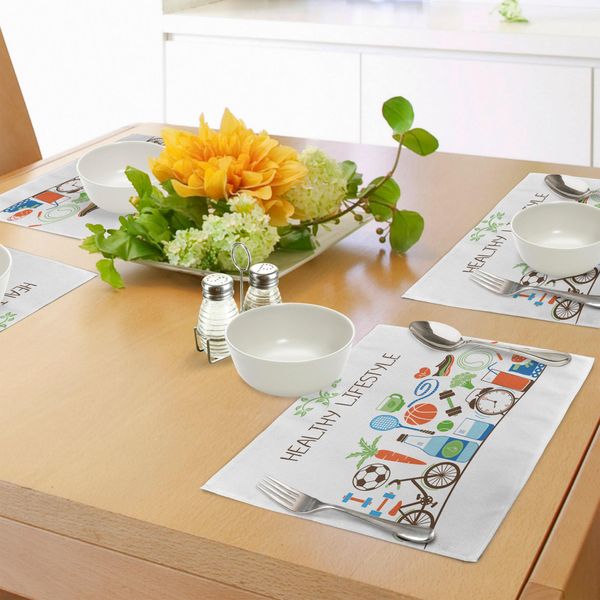 Tappetini Fitness Abakuhaus, Tema Salute Athletic Energetic Life Routine Wellness Attrezzatura Da Palestra Verdure, Tiscjdeco In Tessuto Resistente Al Colore Per La Sala Da Pranzo E La Cucina, Multicolore-image