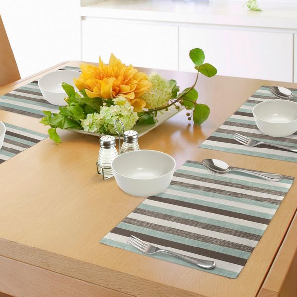 Tovagliette Abakuhaus Retro, Classiche Strisce Verticali, Trama Tessuta, Aspetto Vintage, Tiscjdeco In Tessuto Resistente Al Lavaggio Per Sala Da Pranzo E Cucina, Verde Mandorla, Marrone, Crema-image