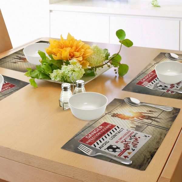 Tovagliette Abakuhaus Zombie, Uomo Morto Che Cammina Nel Buio Pericolo Scena Spaventosa Immagine Di Halloween Infection, Tiscjdeco In Tessuto Resistente Al Colore Per Sala Da Pranzo E Cucina, Multicolore-image