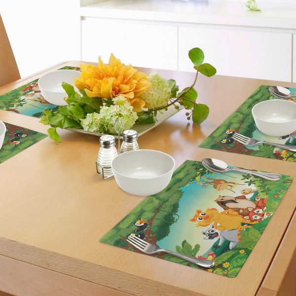 Tovagliette Abakuhaus Zoo, Scena Nella Foresta Con Diversi Animali, Habitat Giungla, Ambiente Tropicale, Cartoni Animati Per Bambini, Tiscjdeco In Tessuto Resistente Ai Colori Per La Sala Da Pranzo E La Cucina, Multicolore-image