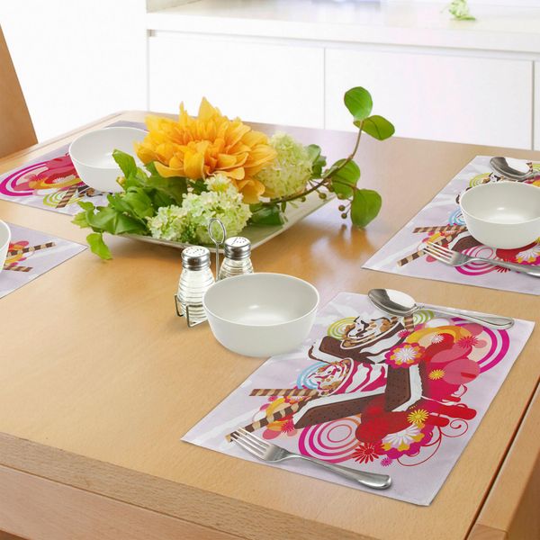 Tovagliette Abakuhaus Eis, Dessert Misti Deliziosi Con Fiori Esotici E Aromi Estivi, Tema Tropicale, Tiscjdeco In Tessuto Resistente Al Lavaggio Per La Sala Da Pranzo E La Cucina, Multicolore-image