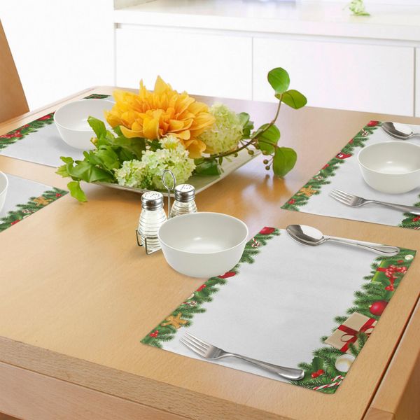 Abakuhaus Tovagliette Natalizie, Festività, Albero Di Natale, Ghirlande Classiche, Omini Di Pan Di Zenzero, Lecca-Lecca, Regali, Decorazioni Da Tavola In Tessuto Resistente Ai Colori Per La Sala Da Pranzo E La Cucina, Multicolore-image