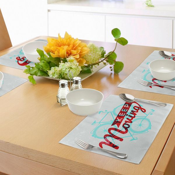 Tovagliette Retrò Abakuhaus, Con Frasi Motivazionali Commoventi, Stile Hipster, Bicicletta, Grunge, Decorazioni Da Tavolo In Tessuto Resistente Al Lavaggio Per Sala Da Pranzo E Cucina, Azzurro Cielo E Rosso Cocco.-image