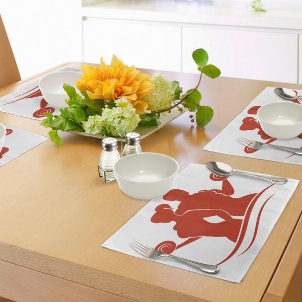 Tappetini Fitness Abakuhaus, Sagome Di Uomini E Donne Muscolosi Che Tengono In Mano Dei Manubri, Tiscjdeco In Tessuto Resistente Ai Colori Per La Sala Da Pranzo E La Cucina, Arancione E Bianco-image