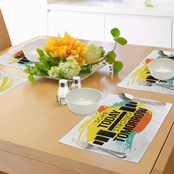 Tappetini Da Palestra Abakuhaus, Triste Stamattina Palestra Forte Citazione Tipografia Pennellate Colorate Ed Energiche, Tiscjdeco In Tessuto Resistente Al Colore Per La Sala Da Pranzo E La Cucina, Multicolore-image