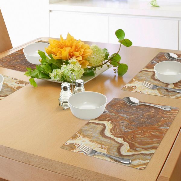 Tovagliette In Marmo Abakuhaus, Struttura Unica In Travertino Naturale Color Terra, Decorazioni Da Tavola In Tessuto Resistente Allo Scolorimento Per La Sala Da Pranzo E La Cucina, Marrone Giallo Cannella-image