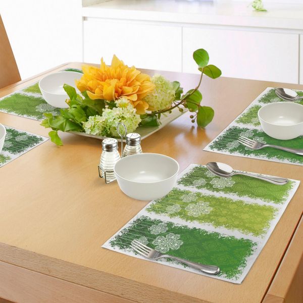 Abakuhaus Tovagliette Irlandesi, Numeri Antichi Invecchiati Su Nastri Color Verde Argilla Immagine Storica Celtica In Pizzo, Tiscjdeco In Tessuto Resistente Al Colore Per La Sala Da Pranzo E La Cucina, Multicolore-image