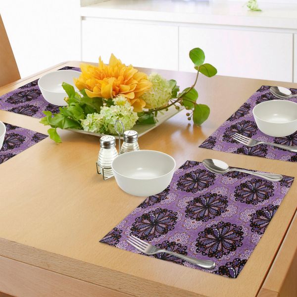 Abakuhaus Tovagliette Mandala Viola, Vintage Ethnic Beauty Boho Motivo Rotondo Arte Ispirazione Design, Tiscjdeco In Tessuto Resistente Al Colore Per La Sala Da Pranzo E La Cucina, Redwood Viola Nero-image